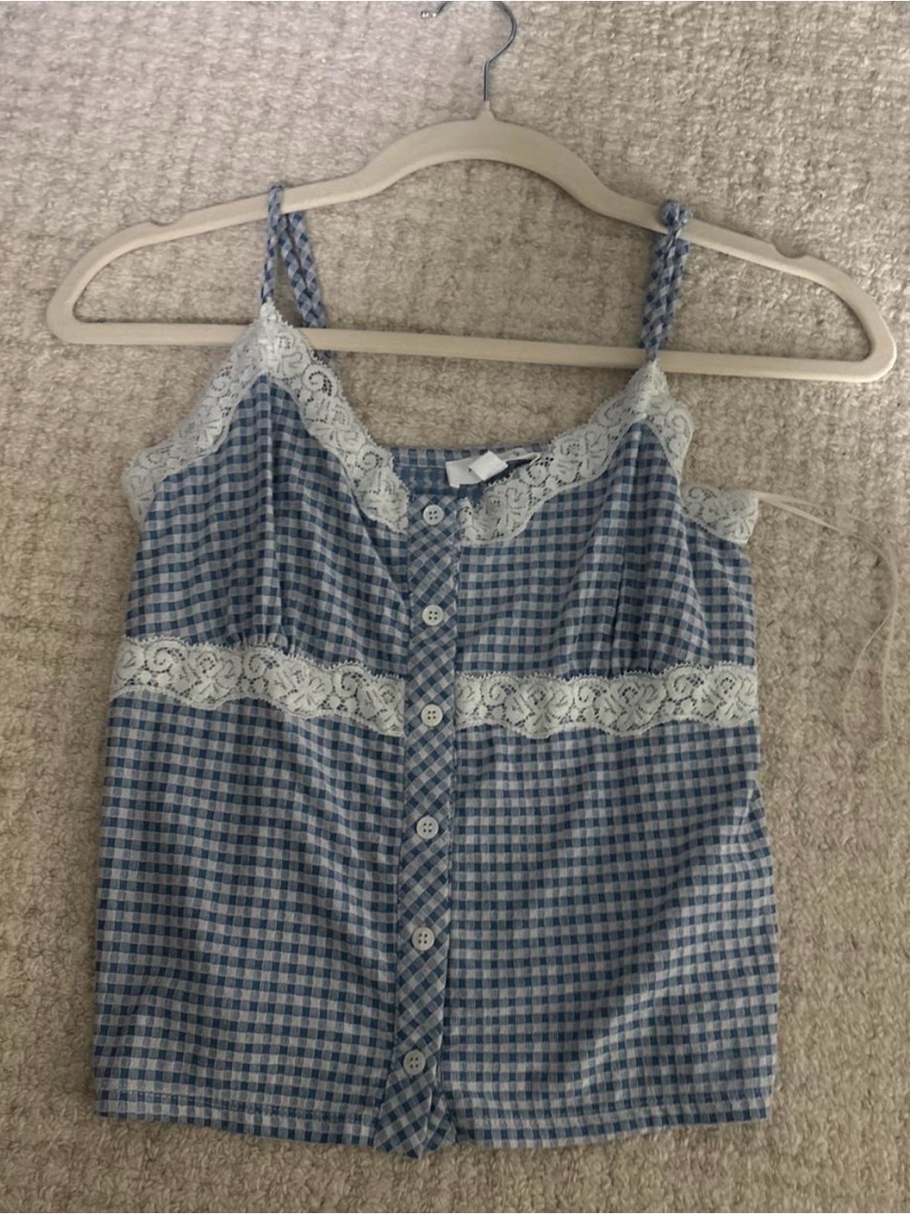 Kirious Los Angeles Blue Gingham Lace Trim Cami
